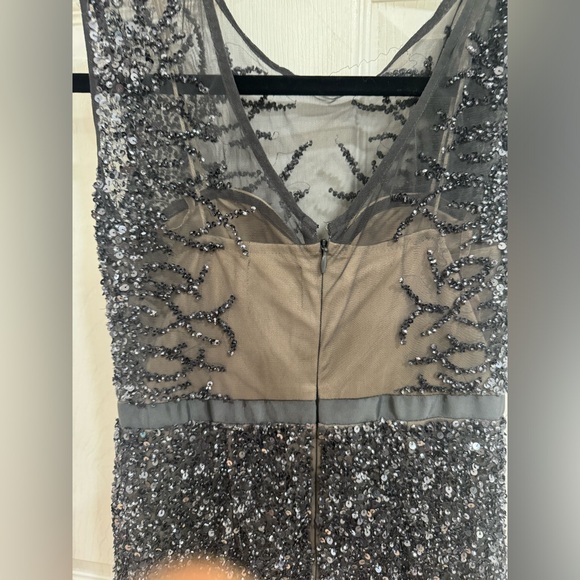 graphite & taupe Adrianna Papell Beaded sequins Mermaid Mesh Gown size 2 petite - Picture 13 of 16